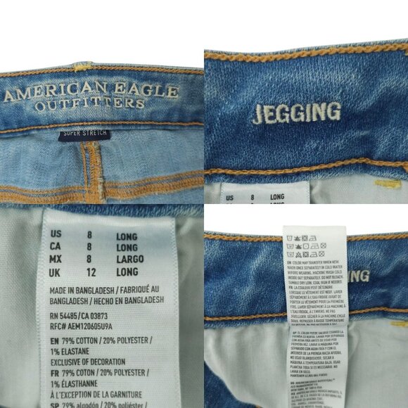 American Eagle Super Stretch Jegging Womens 8L Whiskered Distressed Ripped Denim - Picture 8 of 15